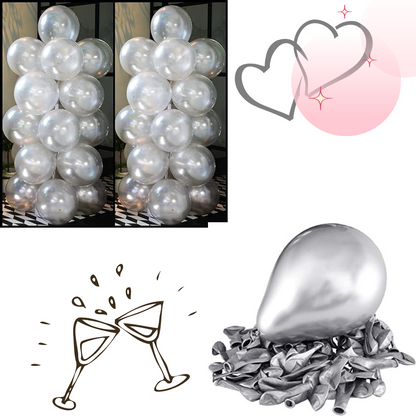 Silver Metallic Balloons, 12 Inch Silver Latex Helium Balloons -Pack of 10