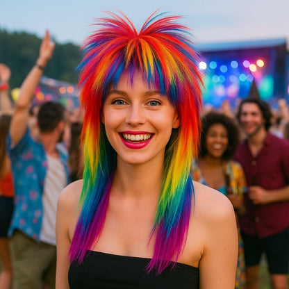 Fancy Rockstar Girl Multicolor Wig for Women - 1PC