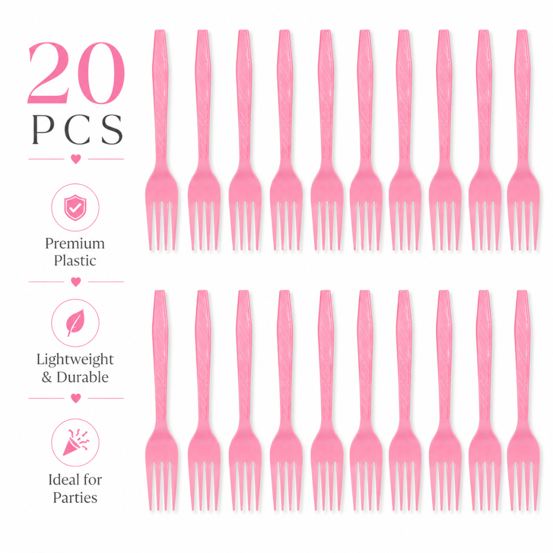 Light Pink Forks - 20PC | Pastel Pink Party Forks for Birthdays, Baby Showers and Picnics
