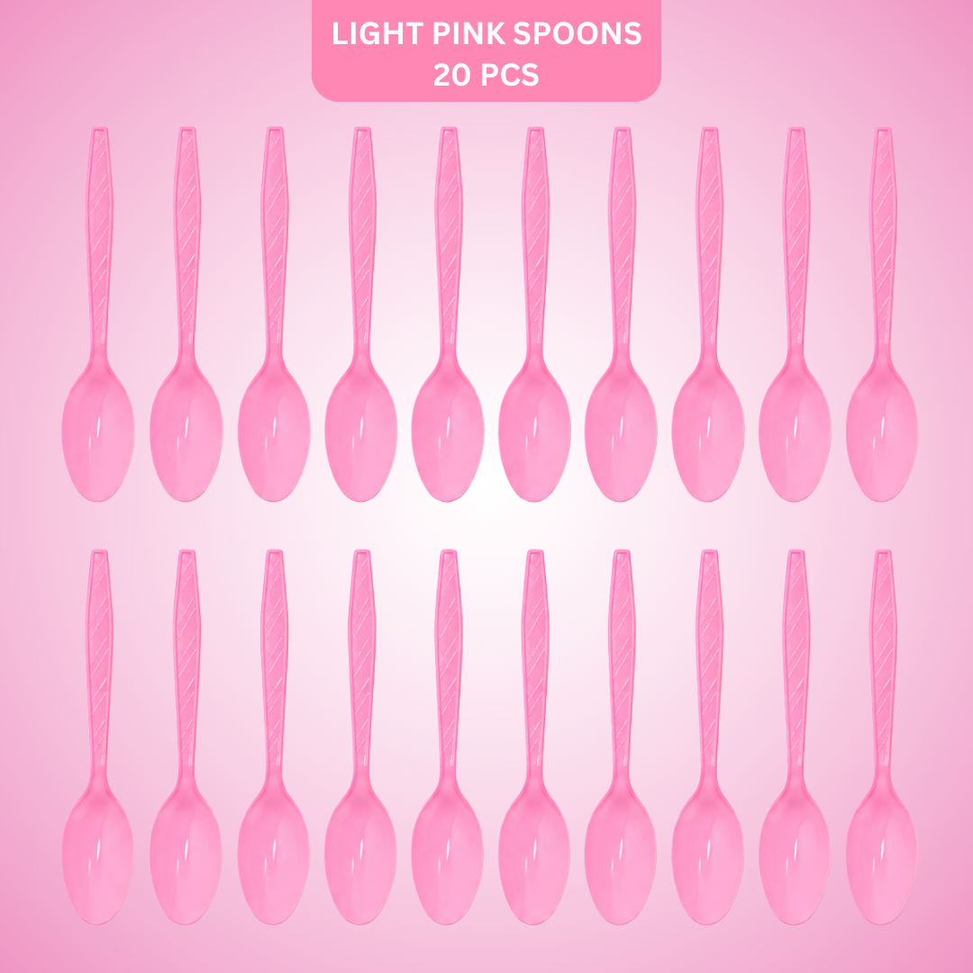 Light Pink Spoons - 20PC | Pastel Pink Party Spoons for Cake, Dessert or Snacks | Sturdy Picnic Spoons