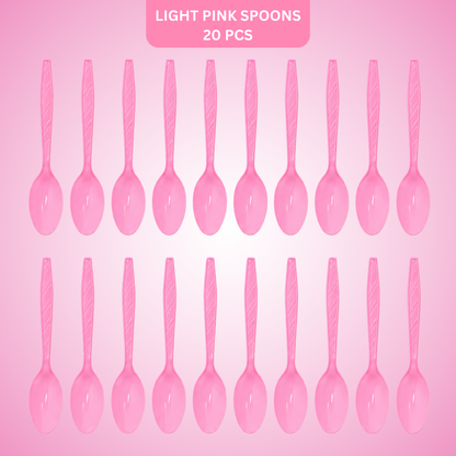 Light Pink Spoons - 20PC | Pastel Pink Party Spoons for Cake, Dessert or Snacks | Sturdy Picnic Spoons