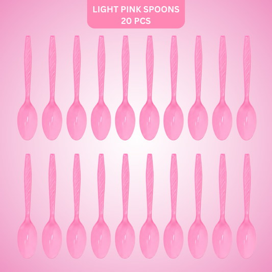 Light Pink Spoons - 20PC | Pastel Pink Party Spoons for Cake, Dessert or Snacks | Sturdy Picnic Spoons