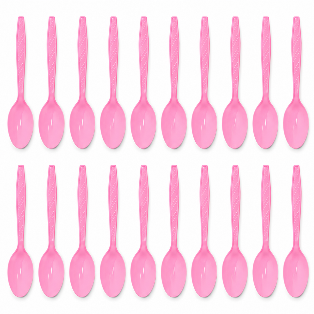 Light Pink Spoons - 20PC | Pastel Pink Party Spoons for Cake, Dessert or Snacks | Sturdy Picnic Spoons