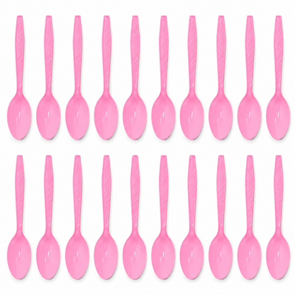 Light Pink Spoons - 20PC | Pastel Pink Party Spoons for Cake, Dessert or Snacks | Sturdy Picnic Spoons