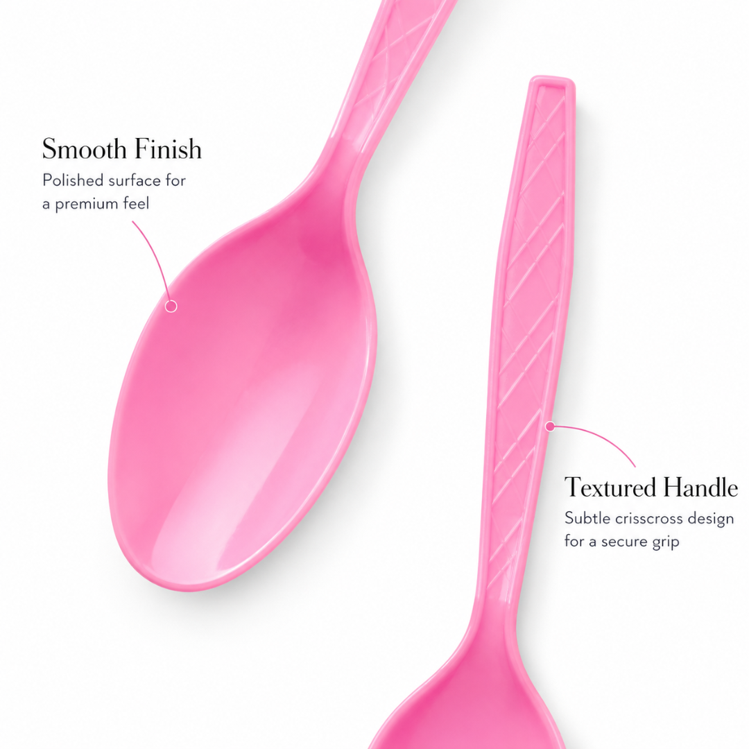Light Pink Spoons - 20PC | Pastel Pink Party Spoons for Cake, Dessert or Snacks | Sturdy Picnic Spoons