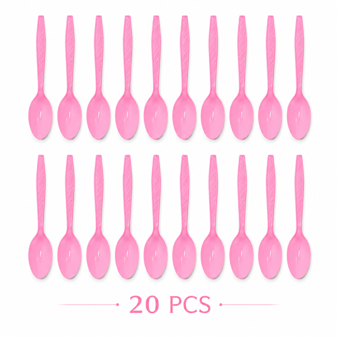 Light Pink Spoons - 20PC | Pastel Pink Party Spoons for Cake, Dessert or Snacks | Sturdy Picnic Spoons
