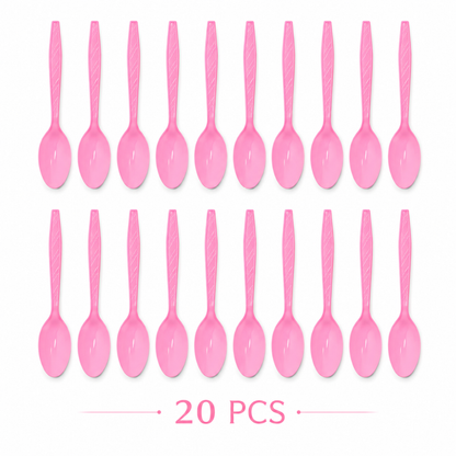 Light Pink Spoons - 20PC | Pastel Pink Party Spoons for Cake, Dessert or Snacks | Sturdy Picnic Spoons
