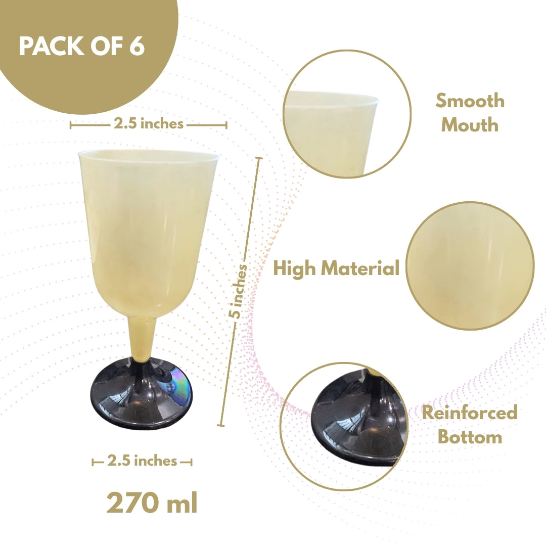 Golden Disposable Wine Glaases - 6Pc