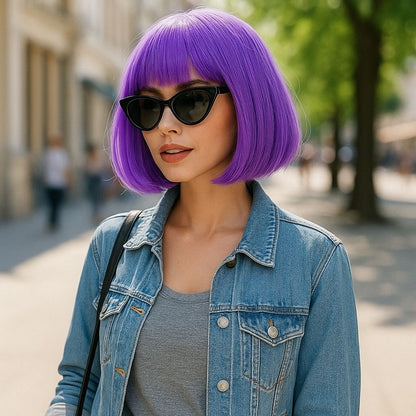Colored Blunt Cut Wig Purple