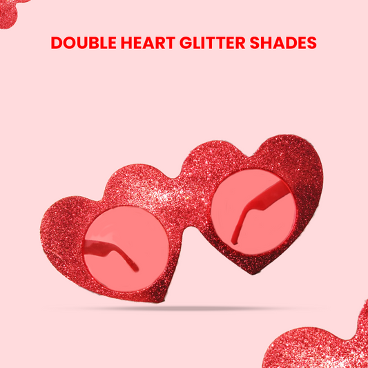 Double Heart Shaped Red Glittery Sunglass - 1PC