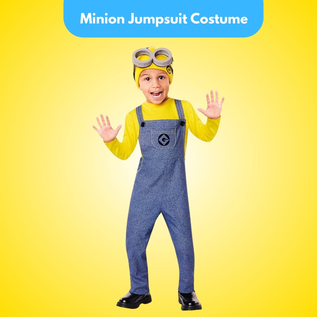 Minion Jumpsuit Costume with Cap and Glasses