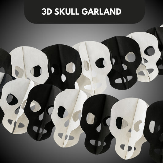 Black & White Skull Garland For Wall Hanging Decor- Over 10 Ft - 1PC