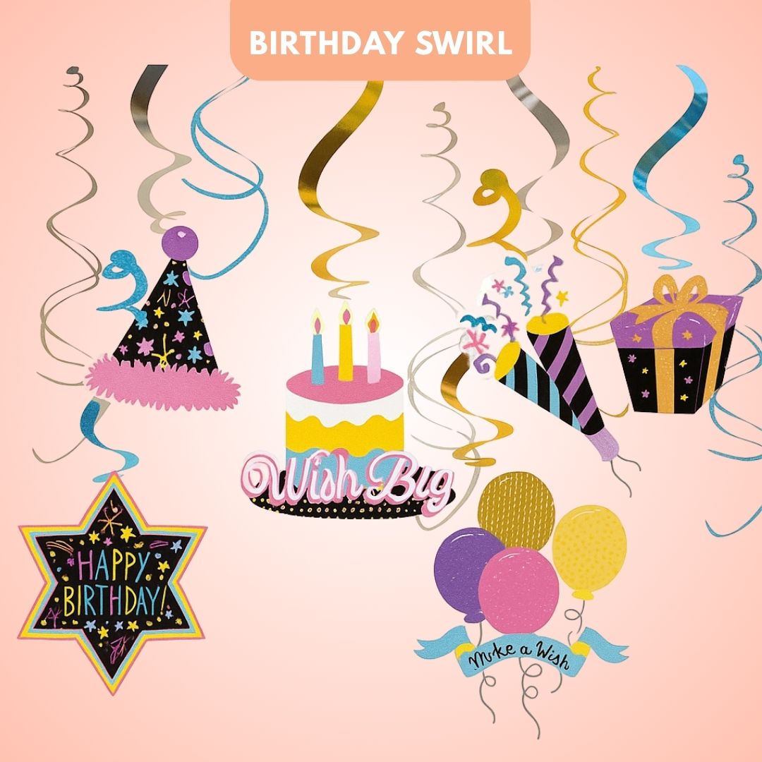 Colorful Fun Birthday Swirl Decoration - 12PC