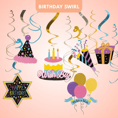 Colorful Fun Birthday Swirl Decoration - 12PC