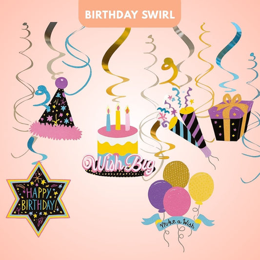 Colorful Fun Birthday Swirl Decoration - 12PC
