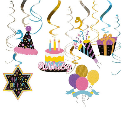 Colorful Fun Birthday Swirl Decoration - 12PC