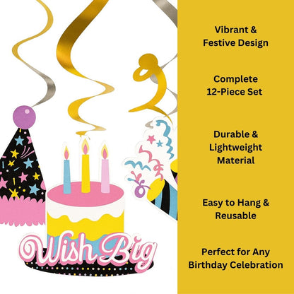 Colorful Fun Birthday Swirl Decoration - 12PC