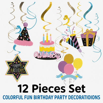 Colorful Fun Birthday Swirl Decoration - 12PC