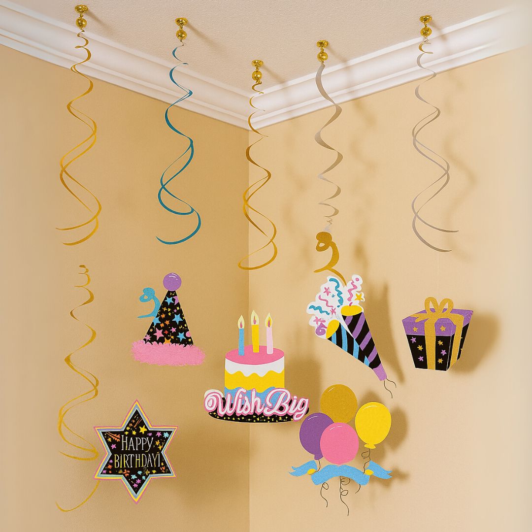 Colorful Fun Birthday Swirl Decoration - 12PC