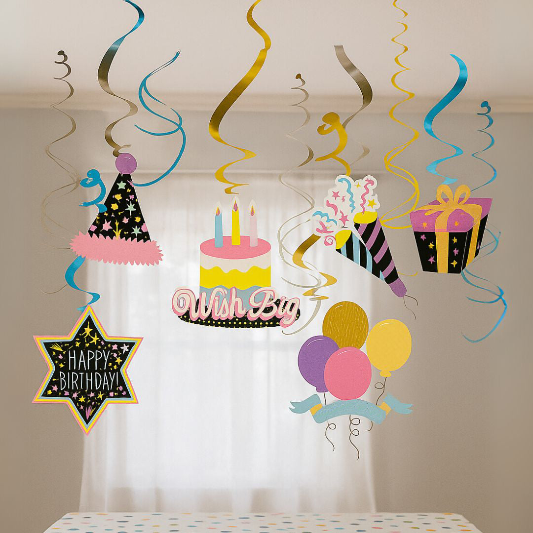 Colorful Fun Birthday Swirl Decoration - 12PC