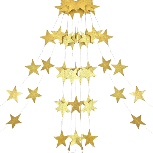 Golden Glitter Star String Decoration - 9FT - 1PC