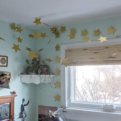 Golden Glitter Star String Decoration - 9FT - 1PC