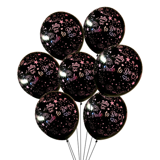 Bride To Be Black Latex/Rubber Balloons with Hen Party Prints - Helium Quality - 12 inches - 10PC