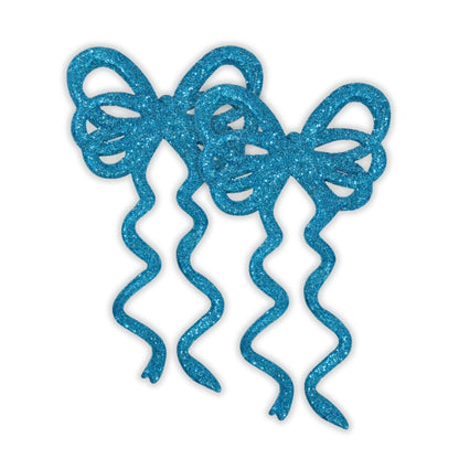 Fancy Blue Glitter Christmas Bows For Hanging Decor -  6PC