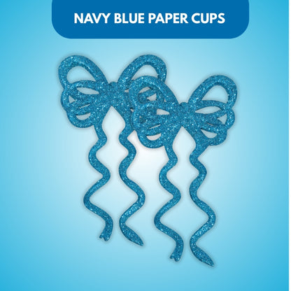 Fancy Blue Glitter Christmas Bows For Hanging Decor -  6PC