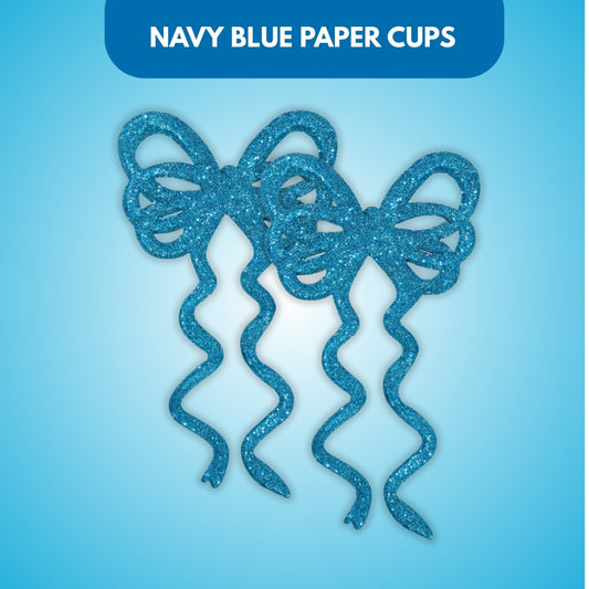 Fancy Blue Glitter Christmas Bows For Hanging Decor -  6PC