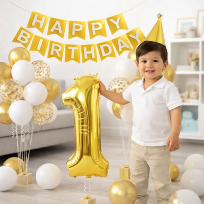 Gold Number 1 Foil Balloon | Birthday Party Number Decoration Balloon | Anniversary Celebration Decor | Golden Numeric Balloon for Event Decoration | 1 Piece