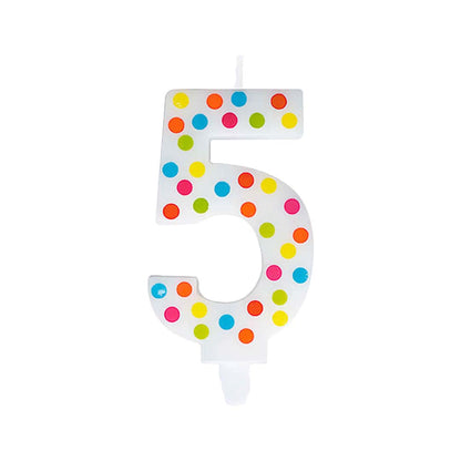 Multi Color Polk Dot Candle Numerical 5
