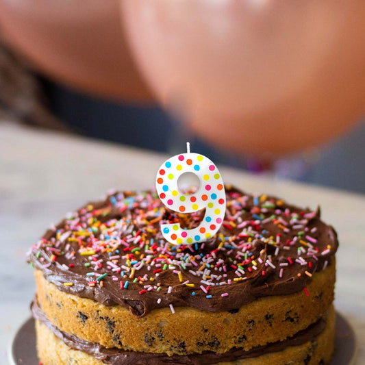 Number 9 Multicolor Polka Dot Candle - 1PC