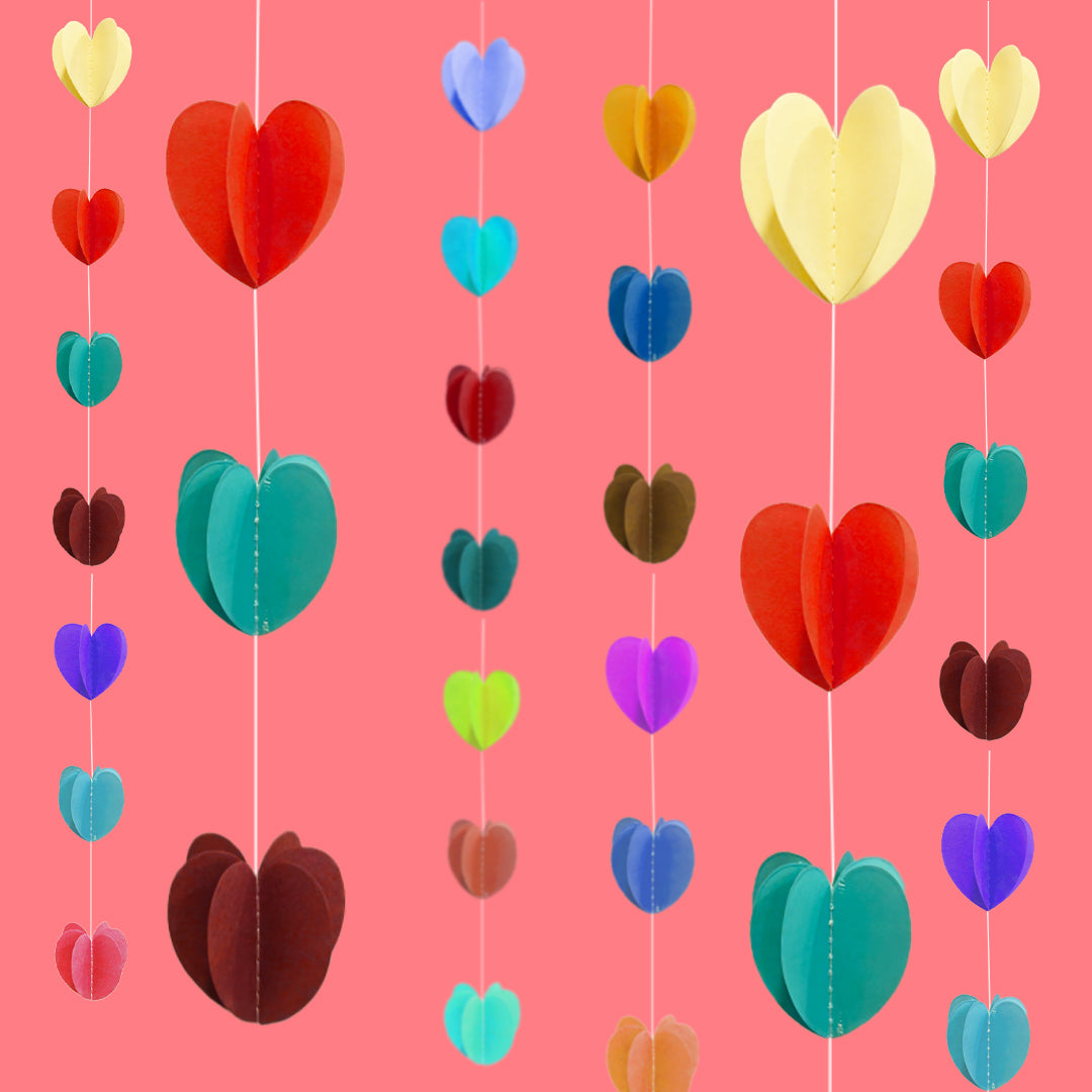 3D Multicolor Heart Shaped String Decoration - 7FT - 1PC
