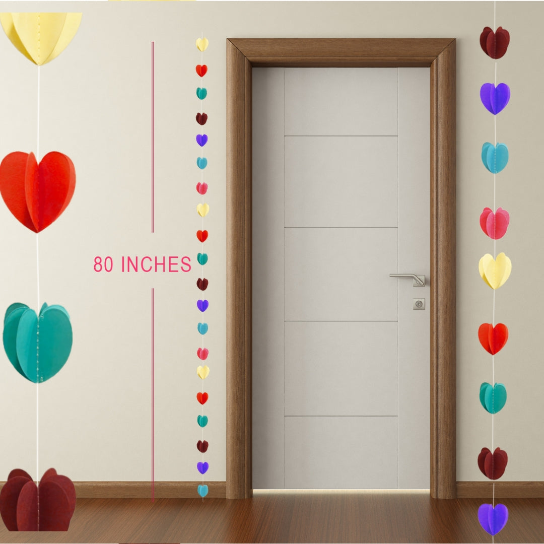3D Multicolor Heart Shaped String Decoration - 7FT - 1PC