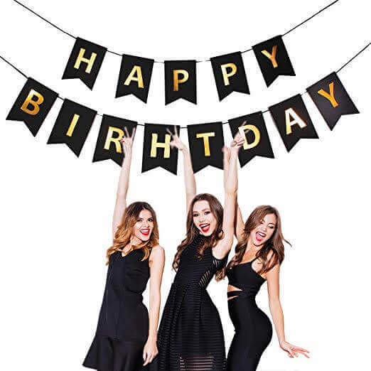 Happy Birthday Banner Black - 9FT Long