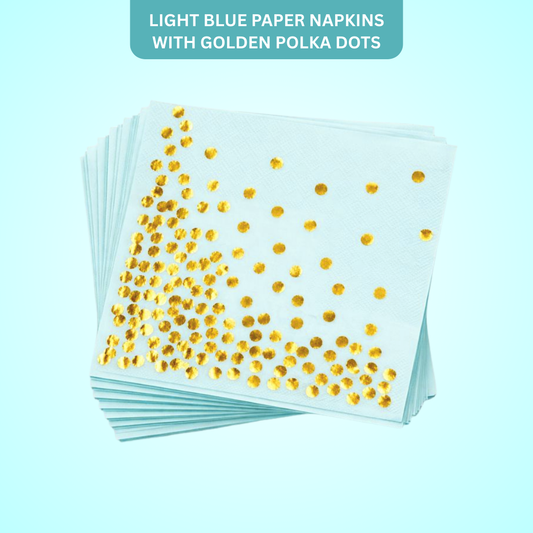 Light Blue Paper Napkins w/Golden Polka Dots - 20PC