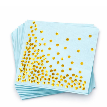 Light Blue Paper Napkins w/Golden Polka Dots - 20PC