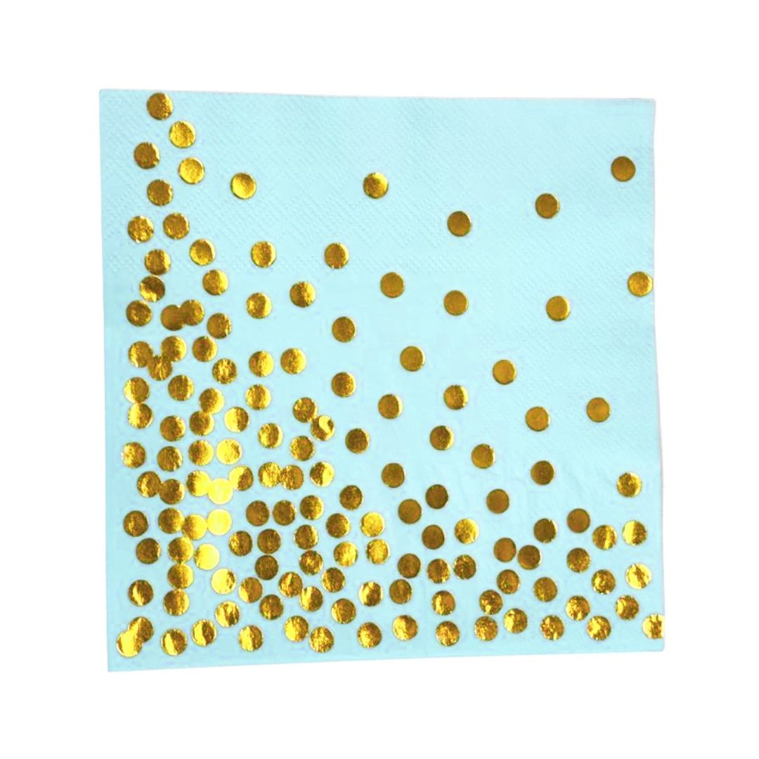 Light Blue Paper Napkins w/Golden Polka Dots - 20PC