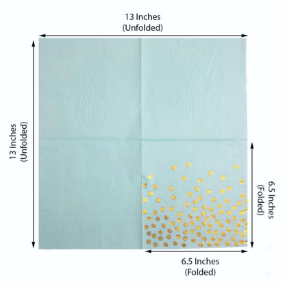 Light Blue Paper Napkins w/Golden Polka Dots - 20PC