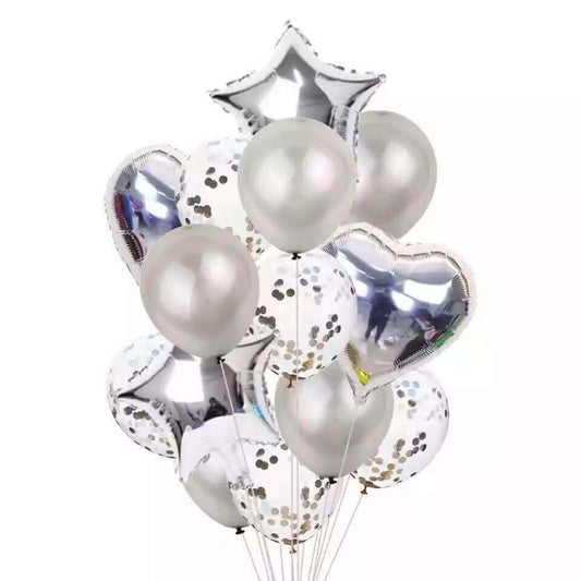 Silver Star/Heart Confetti Balloons Kit - 14PC