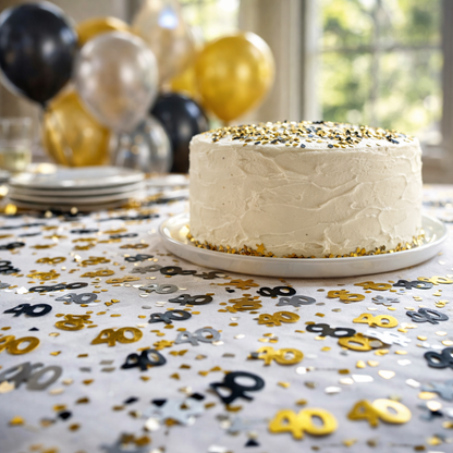 40th Birthday Golden, Black & Silver Confetti