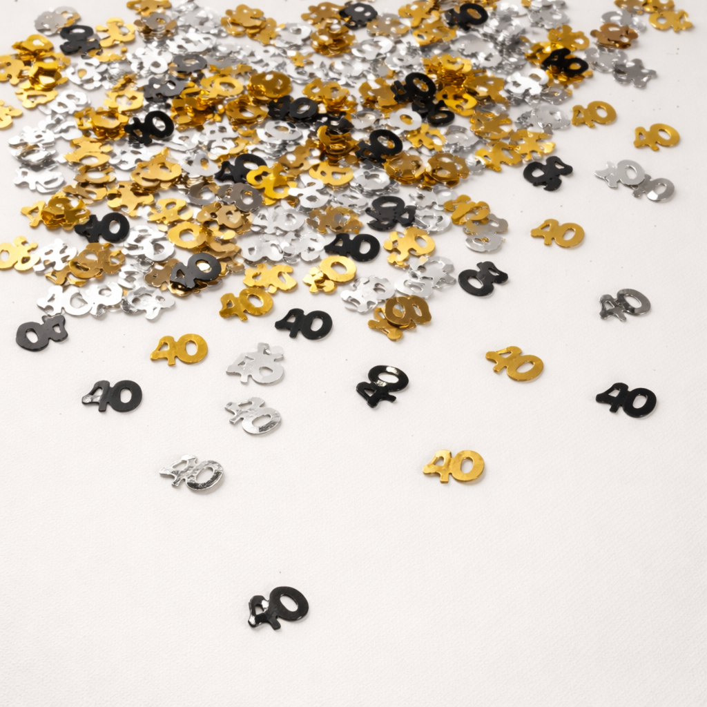 40th Birthday Golden, Black & Silver Confetti