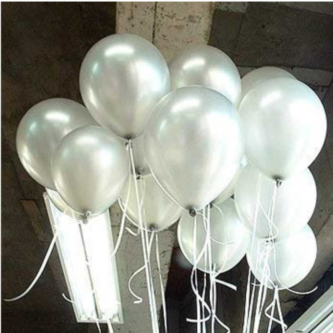 Metallic White Latex Balloons 12" Helium White Balloons for Birthday Decoration items