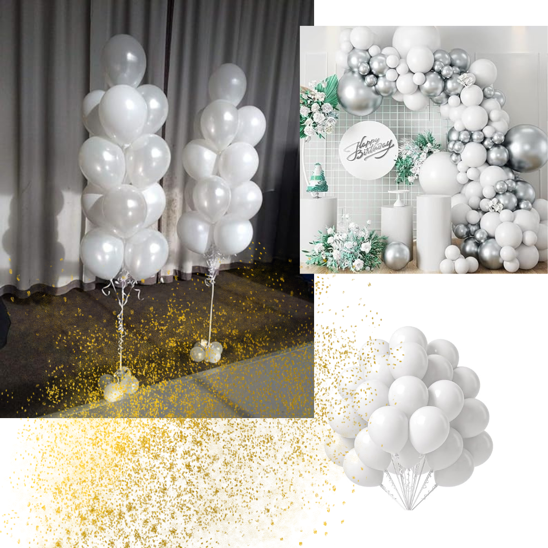 Metallic White Latex Balloons 12" Helium White Balloons for Birthday Decoration items