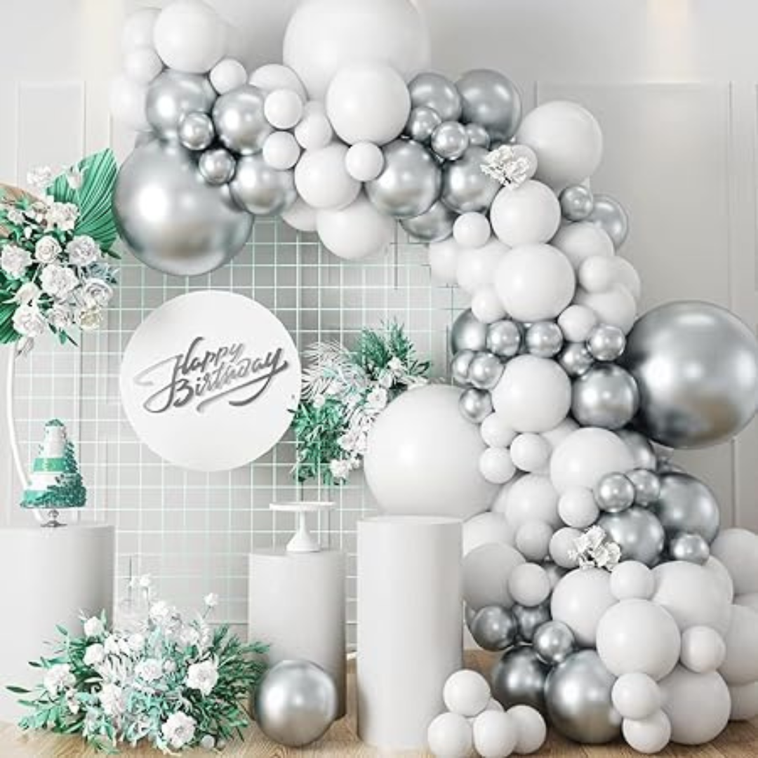 Metallic White Latex Balloons 12" Helium White Balloons for Birthday Decoration items