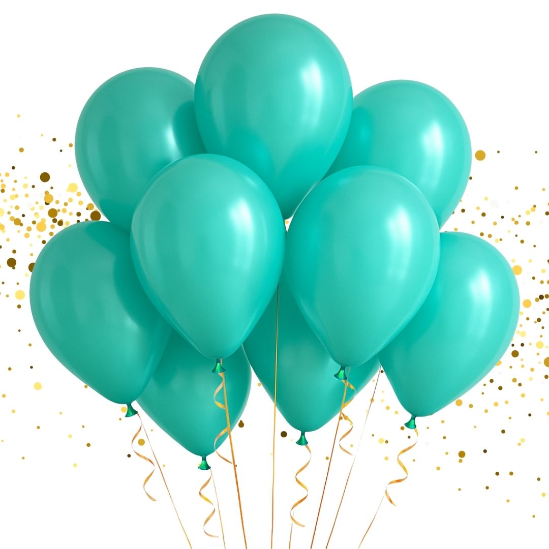 Aqua Blue Metallic Latex/Rubber Balloons - Air Filled -  12 inches - 10PC