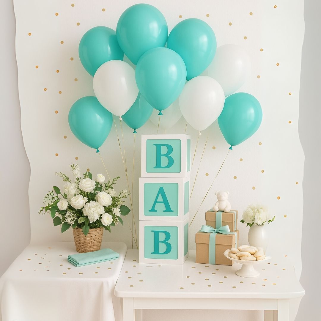 Aqua Blue Metallic Latex/Rubber Balloons - Air Filled -  12 inches - 10PC