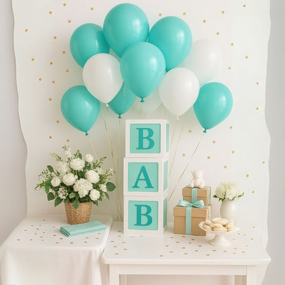 Aqua Blue Metallic Latex/Rubber Balloons - Air Filled -  12 inches - 10PC