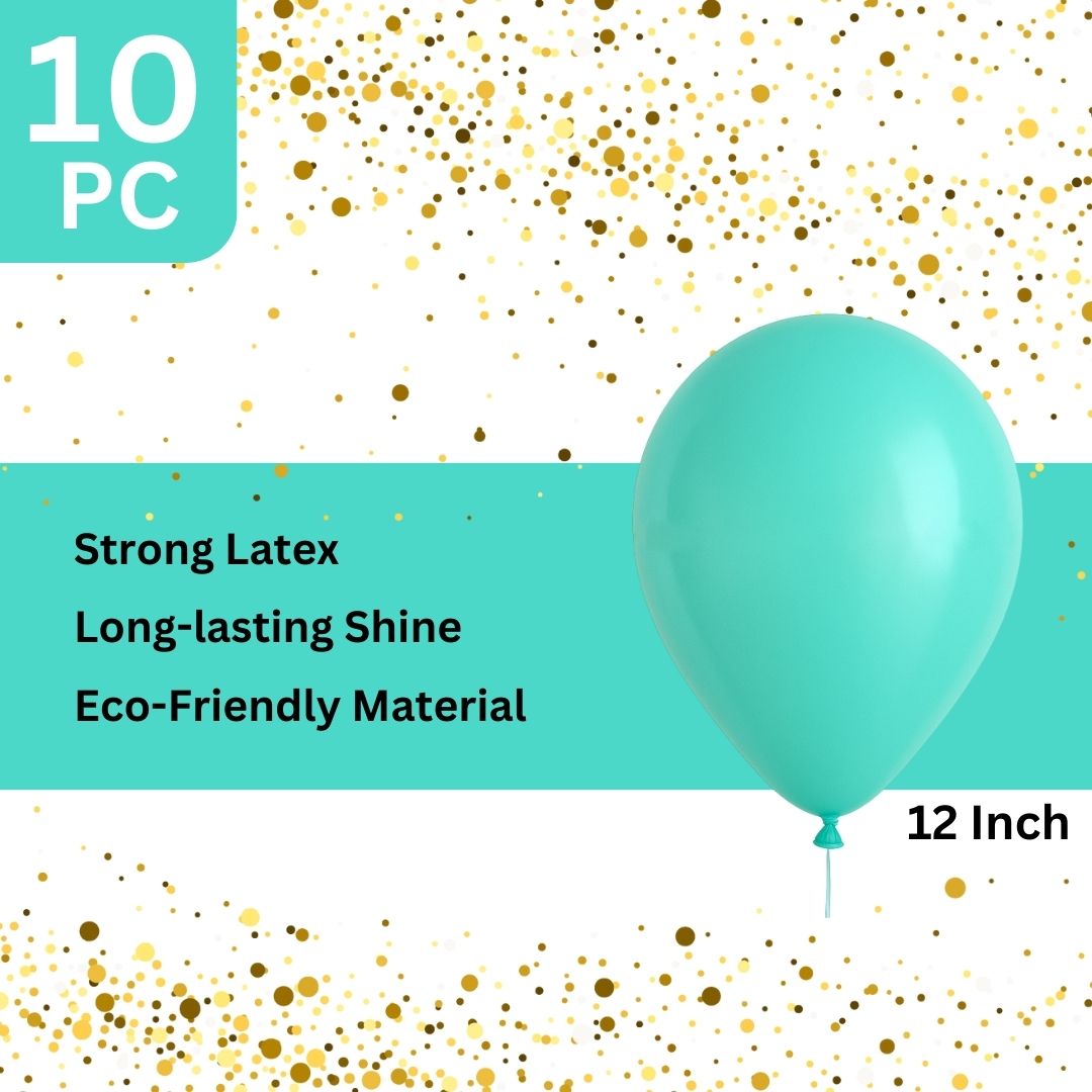 Aqua Blue Metallic Latex/Rubber Balloons - Air Filled -  12 inches - 10PC